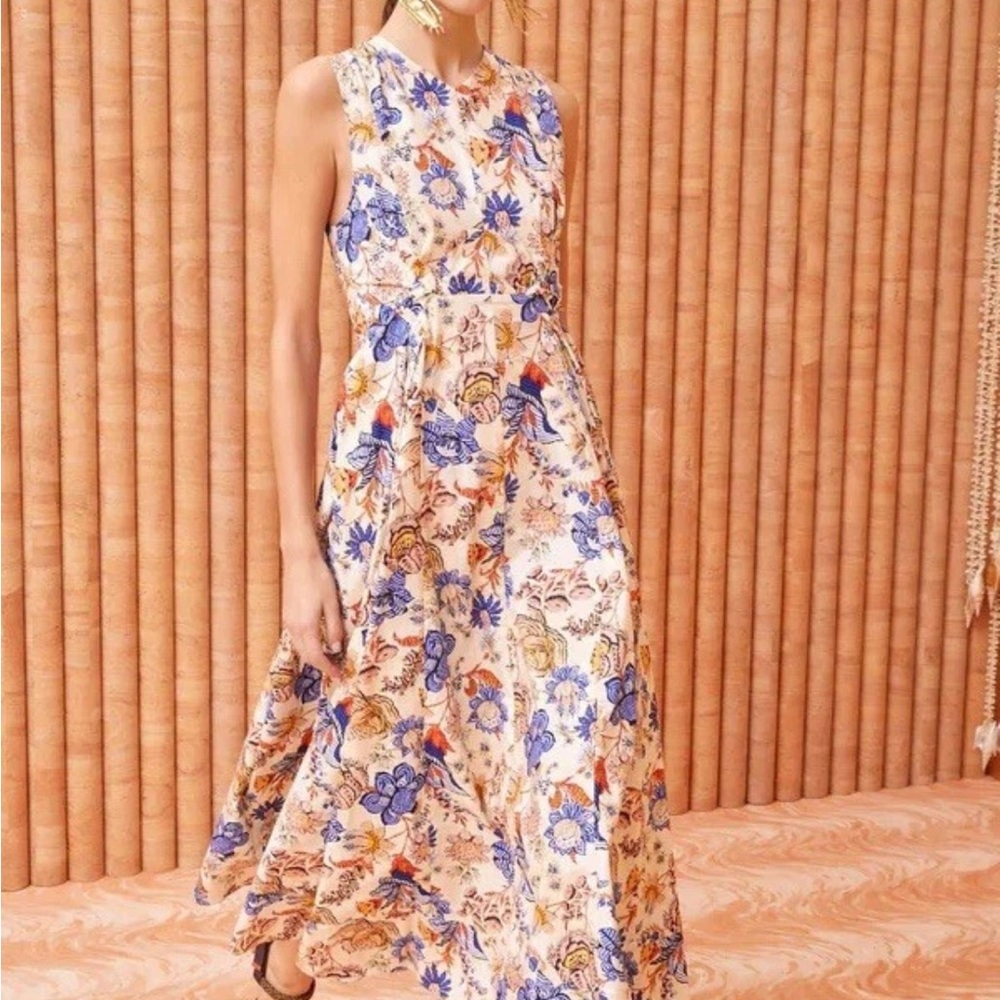 Ulla Johnson Kaiya Sleeveless Pleated Dress in Magnolia Floral Print